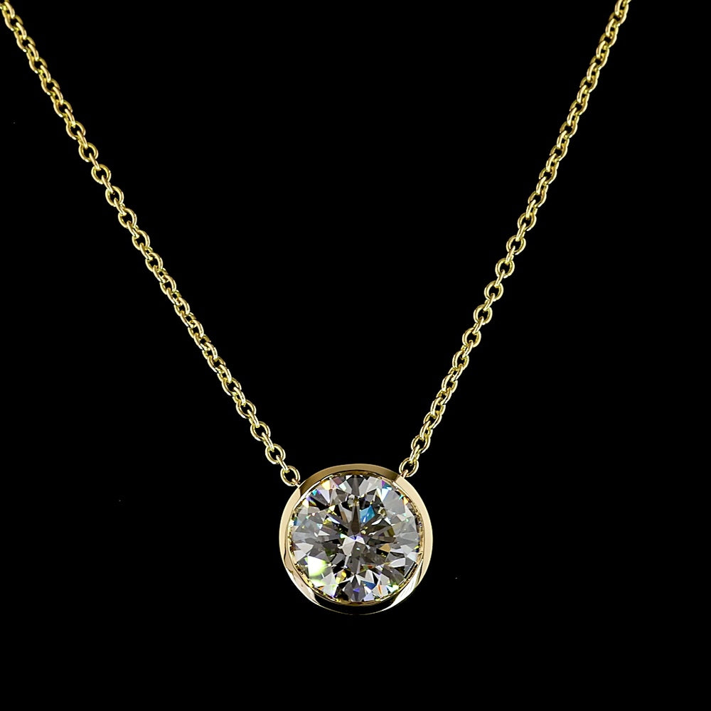 14K Yellow Gold Round Brilliant Solitaire Pendant with Bezel Set Lab Diamond - 6.04 Carat Total Weight, IGI Certified E-F Color VS1 Clarity - Covaloro Fine Jewelry