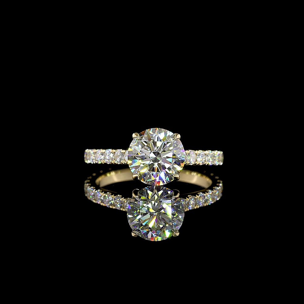 14K Yellow Gold Round Brilliant Solitaire Ring with 2.02 Carat Main D VVS2 Lab Diamond and 0.67 Carat Accent Diamonds - 2.69 Total Carat Weight - Covaloro Fine Jewelry