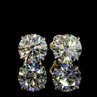 14K Yellow Gold Round Brilliant Stud Earrings with 3.53 Total Carat Lab Diamonds (1.76 Carat F VVS2 and 1.77 Carat E VS1) in Prong Settings - Covaloro Fine Jewelry