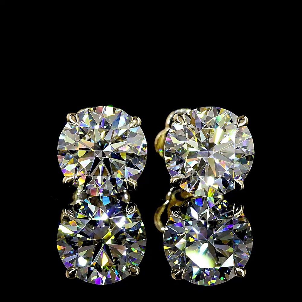 14K Yellow Gold Round Brilliant Stud Earrings with 3.53 Total Carat Lab Diamonds (1.76 Carat F VVS2 and 1.77 Carat E VS1) in Prong Settings - Covaloro Fine Jewelry