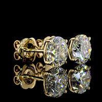 14K Yellow Gold Round Brilliant Stud Earrings with 3.53 Total Carat Lab Diamonds (1.76 Carat F VVS2 and 1.77 Carat E VS1) in Prong Settings - Covaloro Fine Jewelry