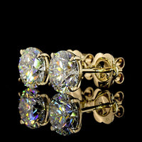 14K Yellow Gold Round Brilliant Stud Earrings with 3.53 Total Carat Lab Diamonds (1.76 Carat F VVS2 and 1.77 Carat E VS1) in Prong Settings - Covaloro Fine Jewelry