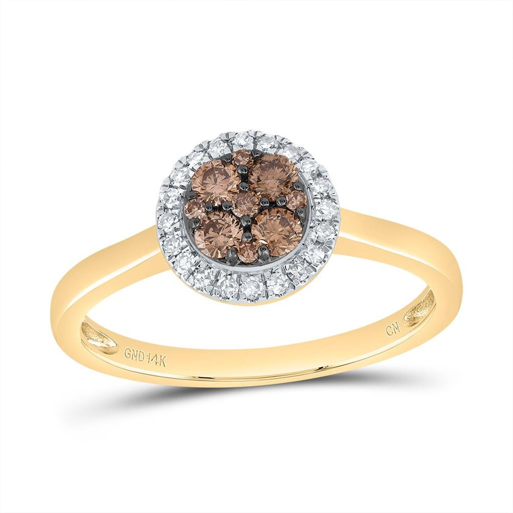 14K Yellow Gold Round Brown and White Diamond Ring - 1/3 Carat Total Diamond Weight