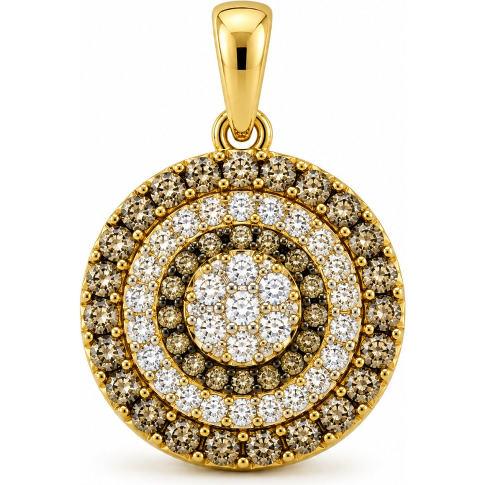 14K Yellow Gold Round Cluster Pendant with Prong-Set White and Champagne Diamonds - 0.84 Carat Total Diamond Weight by Auriventus