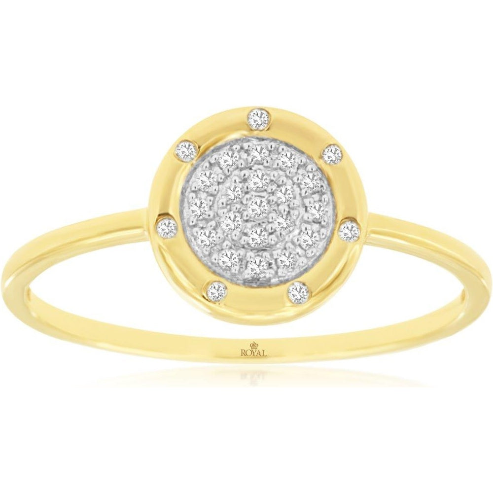 14K Yellow Gold Round Cluster Ring with Bezel-Set Diamond Accents - 0.09 Carat Total Diamond Weight - Royal Jewelry