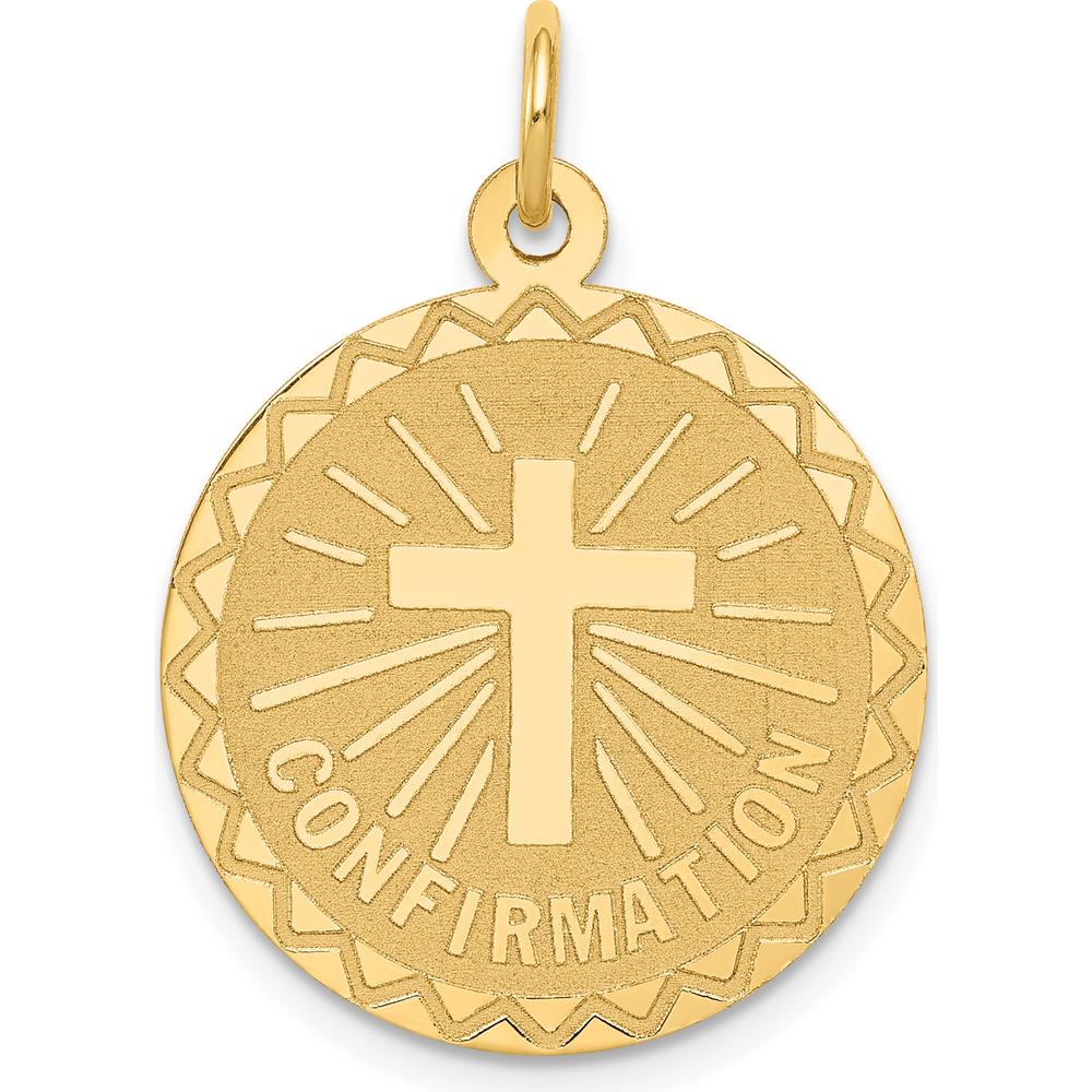 14K Yellow Gold Round Confirmation Cross Pendant with Polished and Satin Finish by Oro Pregiato