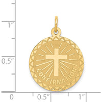 14K Yellow Gold Round Confirmation Cross Pendant with Polished and Satin Finish by Oro Pregiato