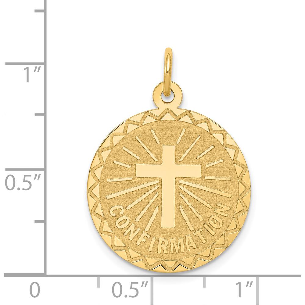 14K Yellow Gold Round Confirmation Cross Pendant with Polished and Satin Finish by Oro Pregiato