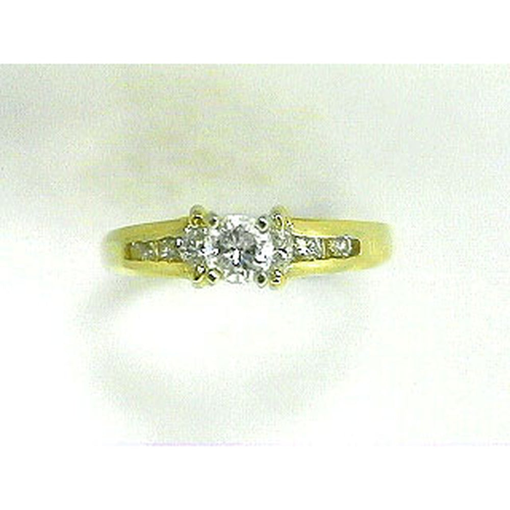 14K Yellow Gold Round-Cut Diamond Engagement Ring with Accented Shoulders - 0.60 Carat Total Diamond Weight - Royal Jewelry