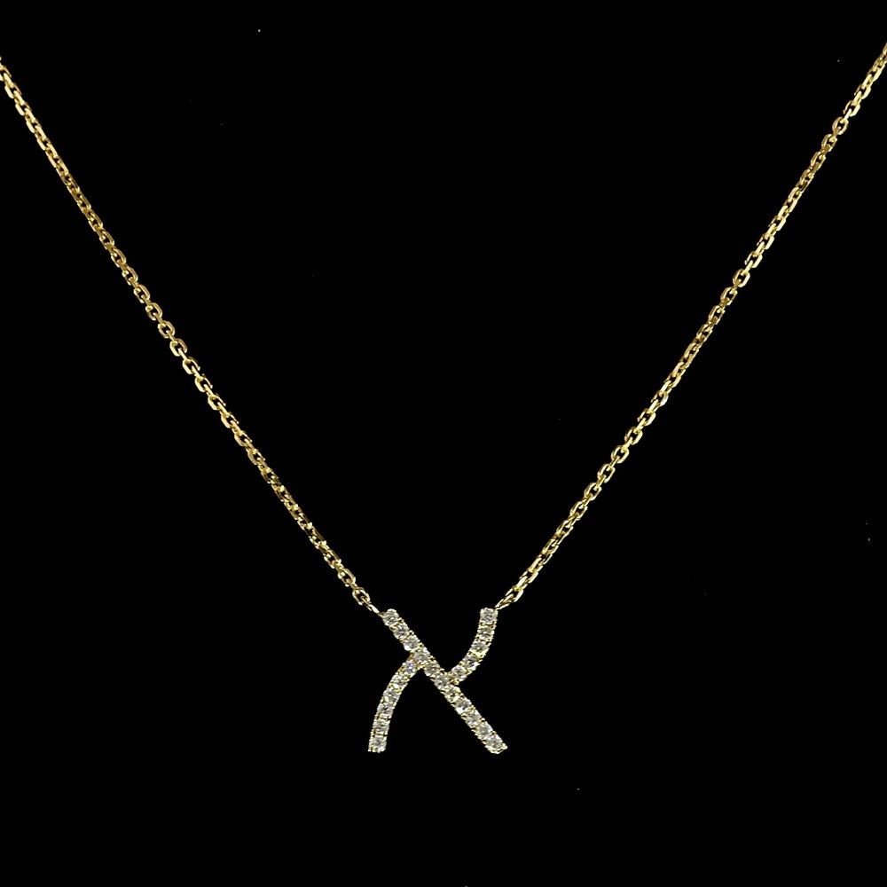 14K Yellow Gold Round Cut Diamond "X" Initial Pendant with 22 Prong-Set Brilliant Lab Diamonds - 0.10 Carat Total Weight - Covaloro Fine Jewelry