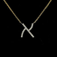 14K Yellow Gold Round Cut Diamond "X" Initial Pendant with 22 Prong-Set Brilliant Lab Diamonds - 0.10 Carat Total Weight - Covaloro Fine Jewelry