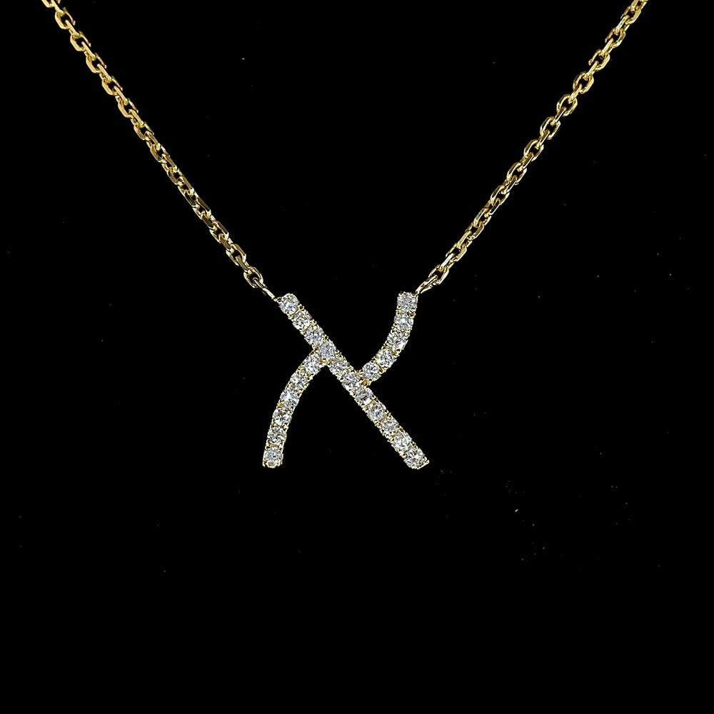 14K Yellow Gold Round Cut Diamond "X" Initial Pendant with 22 Prong-Set Brilliant Lab Diamonds - 0.10 Carat Total Weight - Covaloro Fine Jewelry