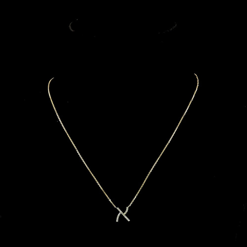 14K Yellow Gold Round Cut Diamond "X" Initial Pendant with 22 Prong-Set Brilliant Lab Diamonds - 0.10 Carat Total Weight - Covaloro Fine Jewelry