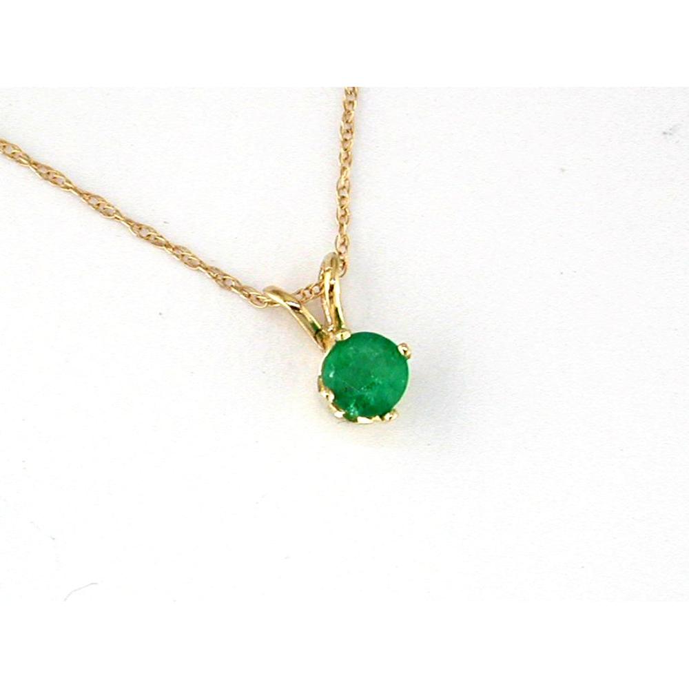 14K Yellow Gold Round-Cut Emerald Solitaire Pendant Necklace - 0.33 Carat Total Gem Weight - Royal Jewelry
