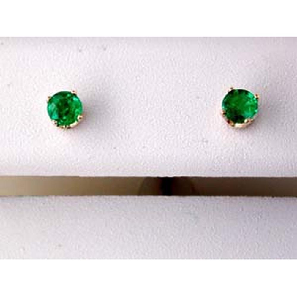 14K Yellow Gold Round Cut Emerald Stud Earrings - 0.37 Total Carat Weight - Royal Jewelry