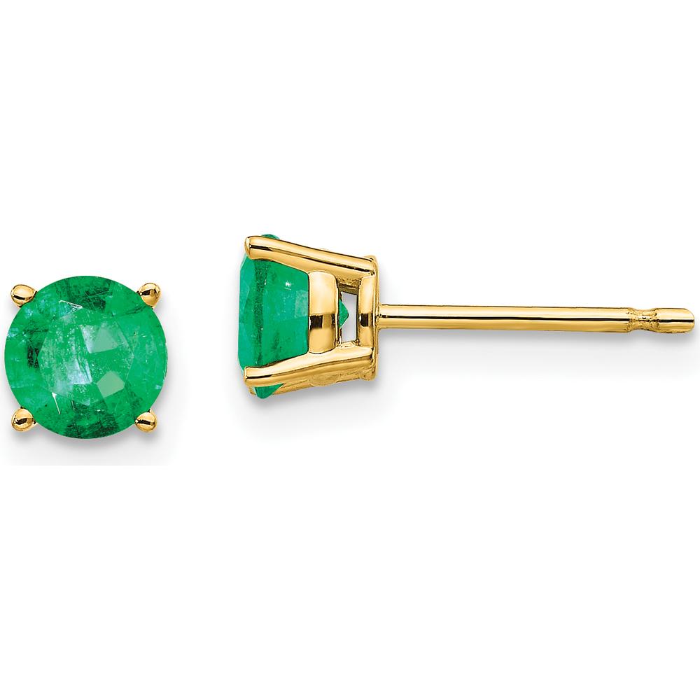 14K Yellow Gold Round Cut Emerald Stud Earrings - 0.48 Carat Total Emerald Weight by Monteluci Fine Jewelry