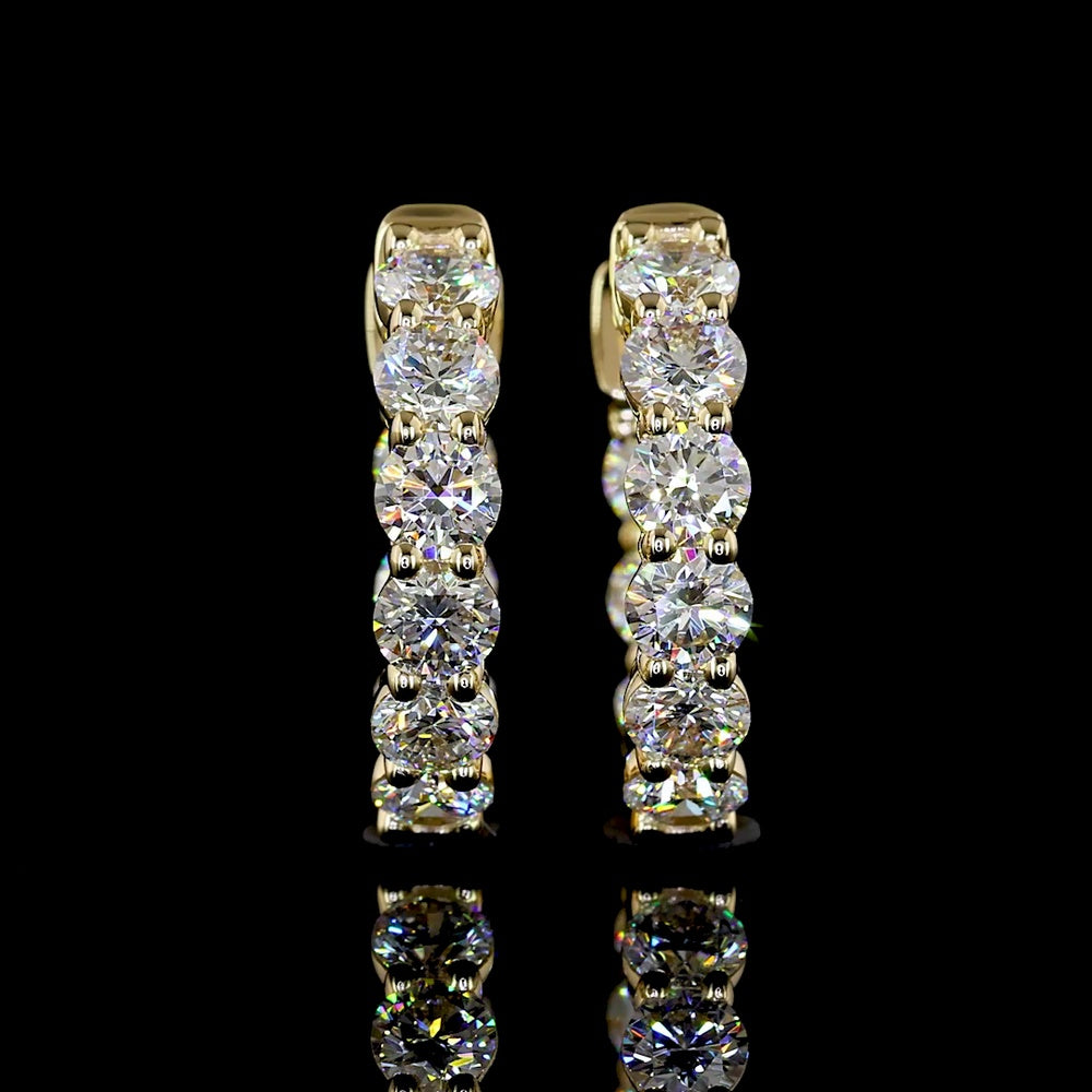 14K Yellow Gold Round Cut Lab Diamond Huggie Earrings - 1.65 Carat Total Weight, E-F Color, VS2 Clarity, Prong Set - Covaloro Fine Jewelry