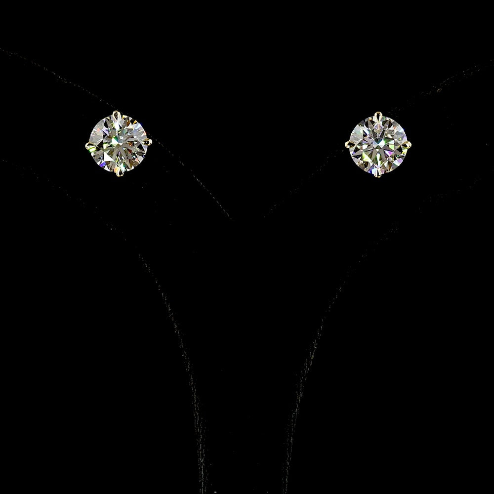 14K Yellow Gold Round Cut Lab Diamond Stud Earrings - 6.54 Carat Total Weight, E-F Color VVS2 Clarity, Four Prong Setting - Covaloro Fine Jewelry