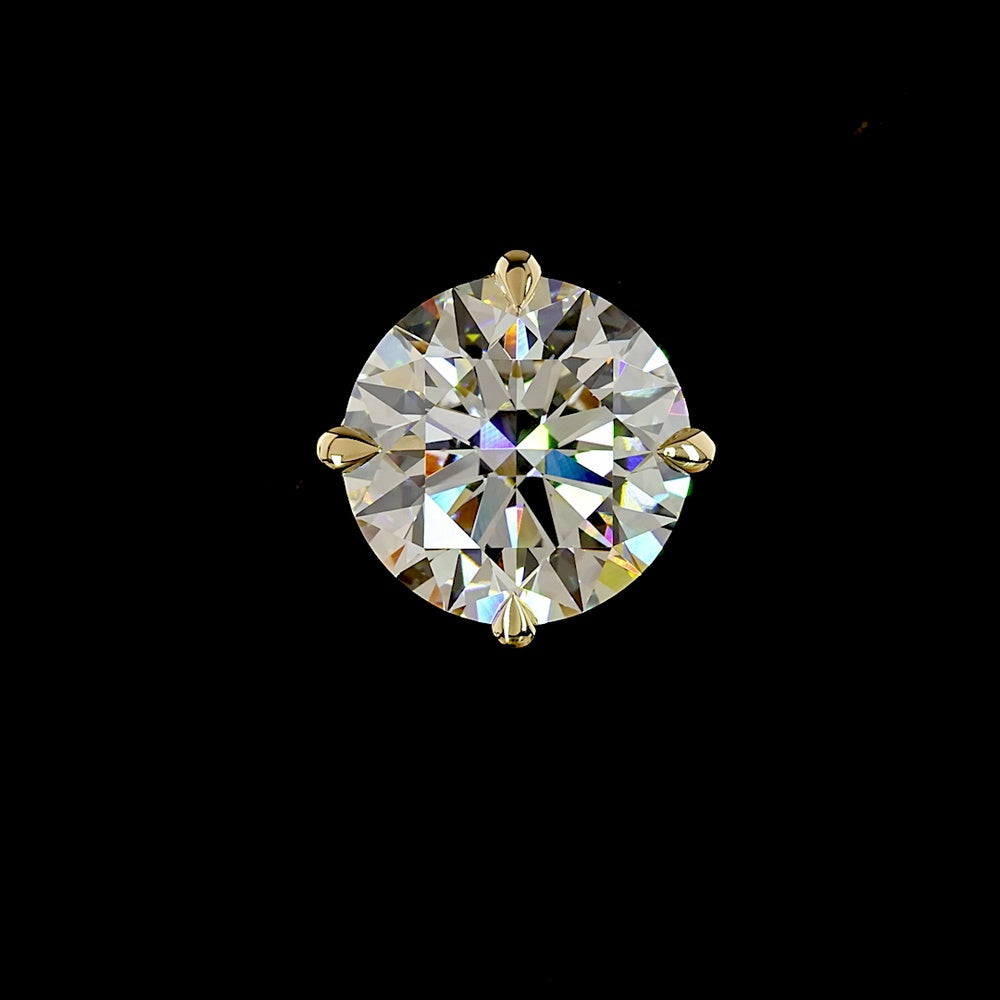14K Yellow Gold Round Cut Lab Diamond Stud Earrings - 6.54 Carat Total Weight, E-F Color VVS2 Clarity, Four Prong Setting - Covaloro Fine Jewelry