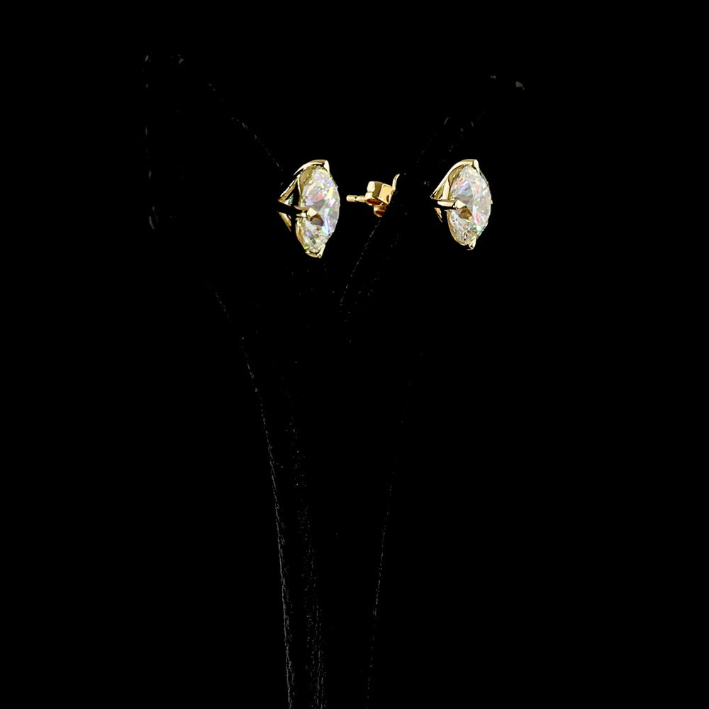 14K Yellow Gold Round Cut Lab Diamond Stud Earrings - 6.54 Carat Total Weight, E-F Color VVS2 Clarity, Four Prong Setting - Covaloro Fine Jewelry