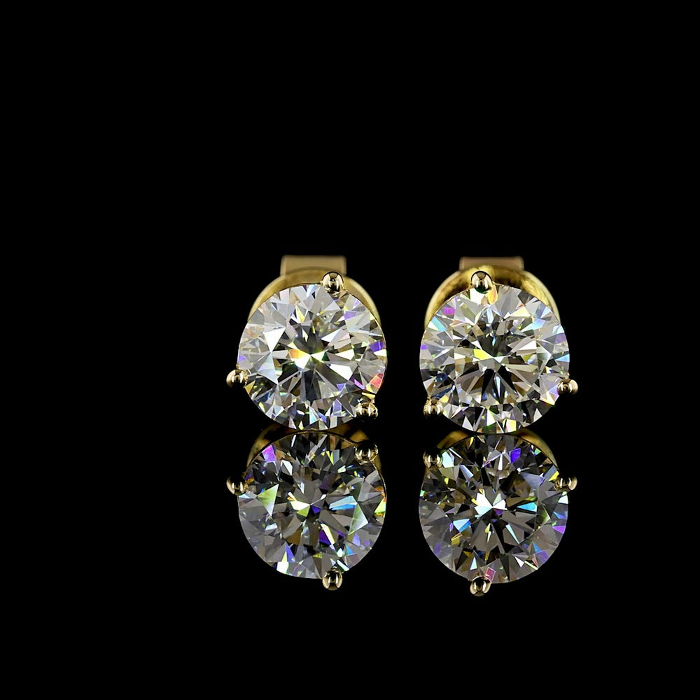 14K Yellow Gold Round Cut Martini Set Lab Diamond Stud Earrings - 1.49 Carat Total Weight with E-F Color and VS1 Clarity - Covaloro Fine Jewelry