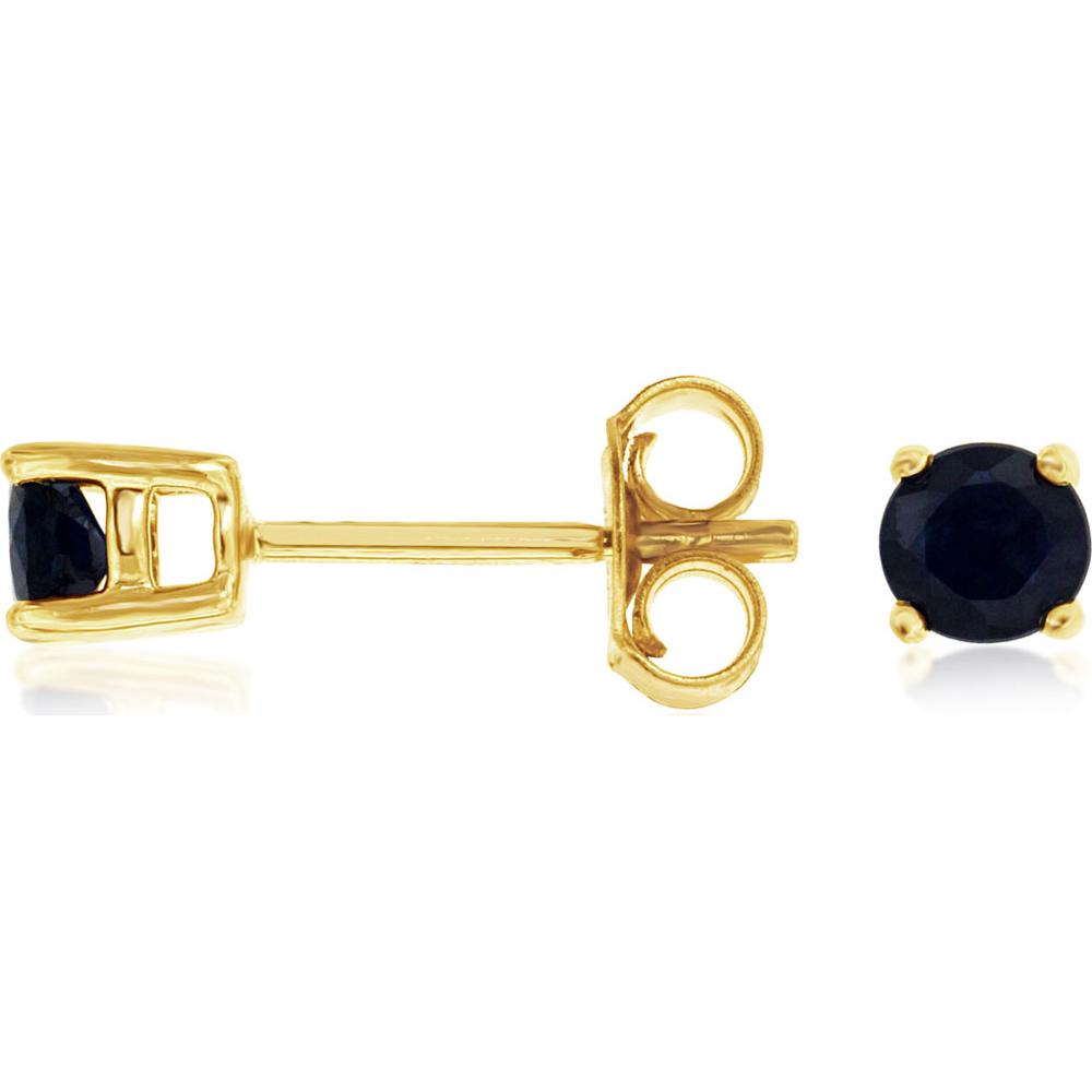 14K Yellow Gold Round Cut Sapphire Stud Earrings with Four-Prong Setting and Friction Backs - 0.70 Carat Total Gem Weight - Royal Jewelry