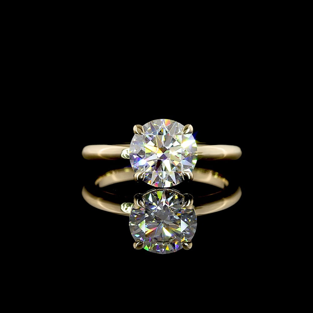 14K Yellow Gold Round Cut Solitaire Ring with 2.14 Carat Lab Grown Diamond - E-F Color VS1 Clarity - Covaloro Fine Jewelry