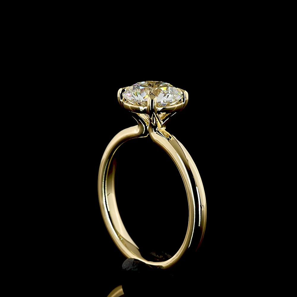 14K Yellow Gold Round Cut Solitaire Ring with 2.14 Carat Lab Grown Diamond - E-F Color VS1 Clarity - Covaloro Fine Jewelry