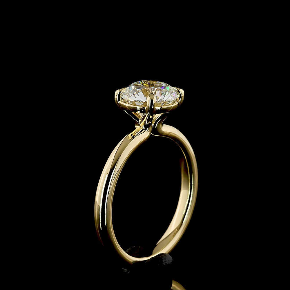 14K Yellow Gold Round Cut Solitaire Ring with 2.14 Carat Lab Grown Diamond - E-F Color VS1 Clarity - Covaloro Fine Jewelry