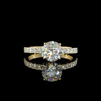 14K Yellow Gold Round Cut Solitaire Ring with Diamond Accented Shank - 1.50 Carats Center Lab Diamond (E VVS2) & 0.48 Carats Accent Lab Diamonds - 1.98 Carats Total Diamond Weight - Covaloro Fine Jewelry