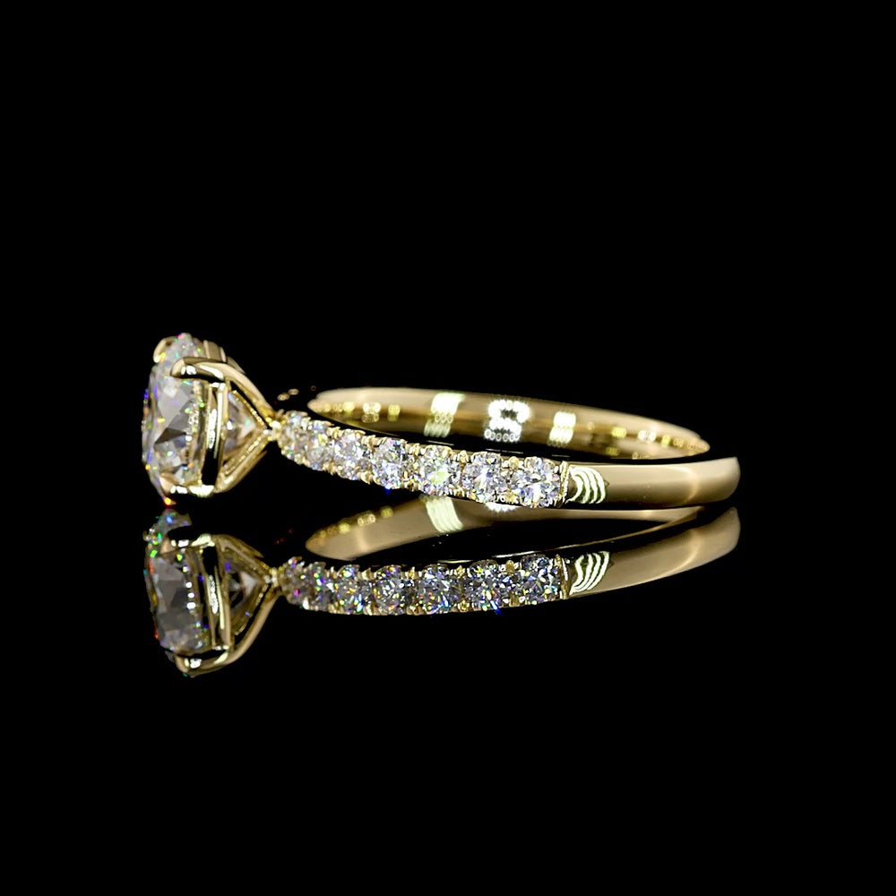 14K Yellow Gold Round Cut Solitaire Ring with Diamond Accented Shank - 1.50 Carats Center Lab Diamond (E VVS2) & 0.48 Carats Accent Lab Diamonds - 1.98 Carats Total Diamond Weight - Covaloro Fine Jewelry