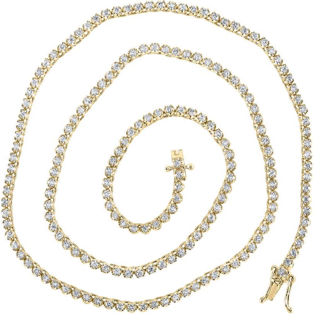 14K Yellow Gold Round Diamond 18-Inch Tennis Necklace with Prong-Set Round Diamonds - 3.27 Carat Total Diamond Weight