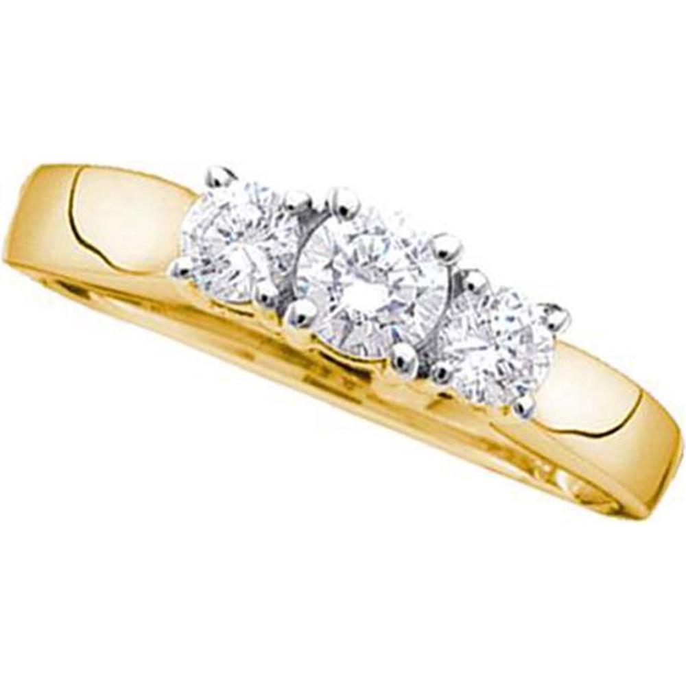 14K Yellow Gold Round Diamond 3-Stone Bridal Engagement Ring - 1/2 Carat Total Diamond Weight