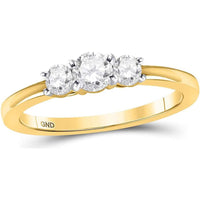 14K Yellow Gold Round Diamond 3-Stone Engagement Ring - 1/2 Carat Total Diamond Weight