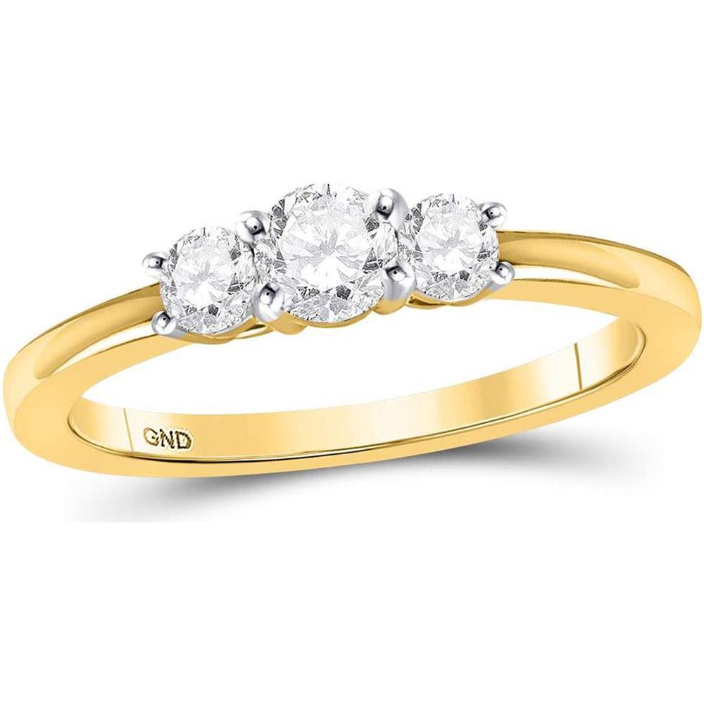 14K Yellow Gold Round Diamond 3-Stone Engagement Ring - 1/2 Carat Total Diamond Weight