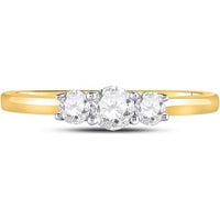 14K Yellow Gold Round Diamond 3-Stone Engagement Ring - 1/2 Carat Total Diamond Weight