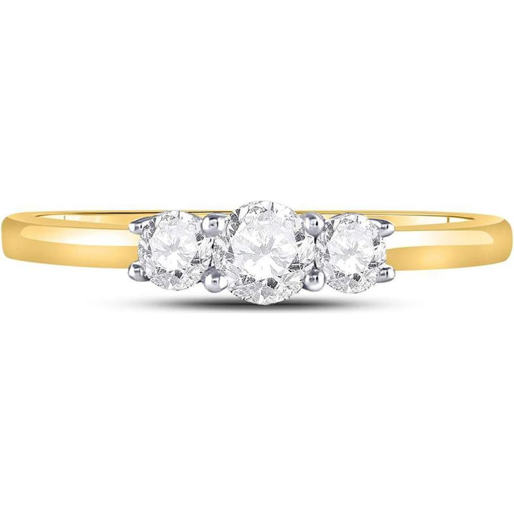 14K Yellow Gold Round Diamond 3-Stone Engagement Ring - 1/2 Carat Total Diamond Weight