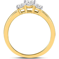 14K Yellow Gold Round Diamond 3-Stone Engagement Ring - 1/2 Carat Total Diamond Weight