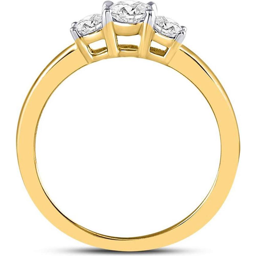 14K Yellow Gold Round Diamond 3-Stone Engagement Ring - 1/2 Carat Total Diamond Weight