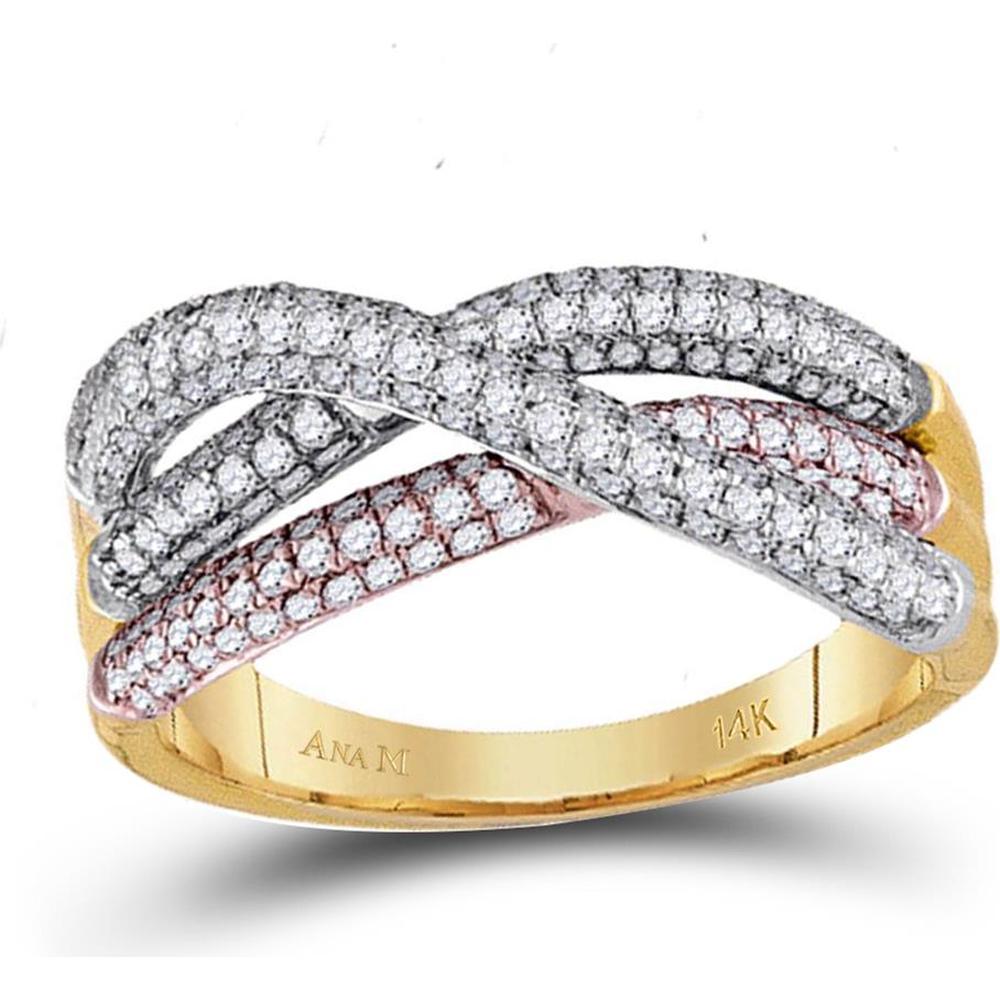 14K Yellow Gold Round Diamond Band Ring with Prong Set Diamonds - 3/4 Carat Total Weight