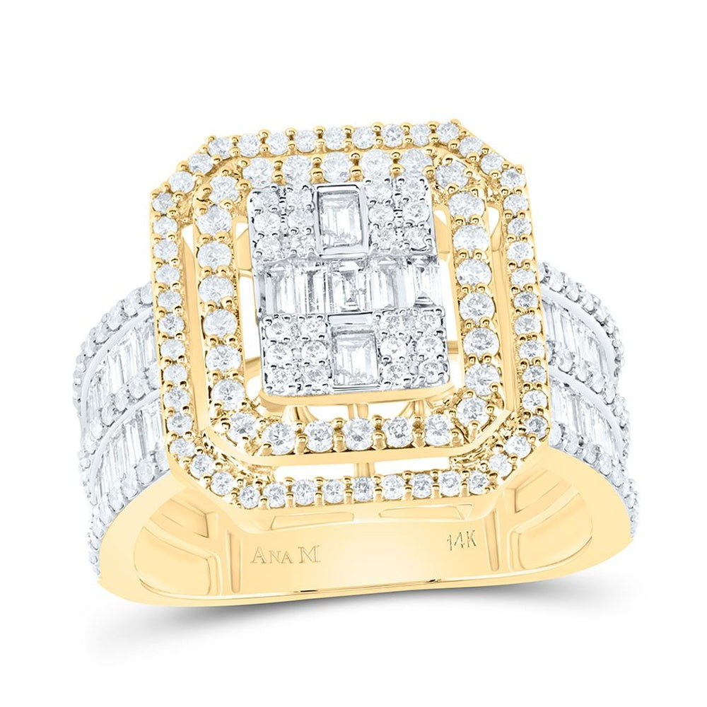 14K Yellow Gold Round Diamond Bridal Ring - 1 5/8 Carat Total Diamond Weight