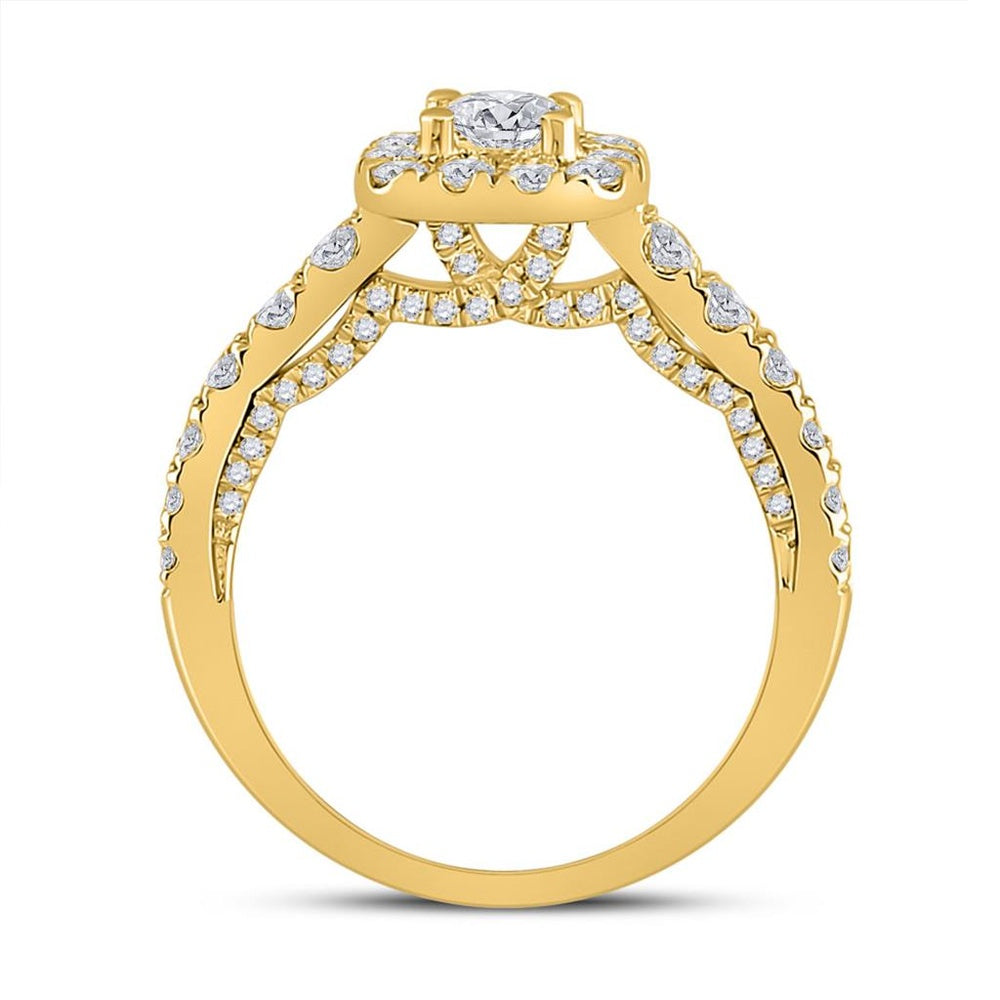 14K Yellow Gold Round Diamond Bridal Ring - 1 and 1/2 Carat Total Diamond Weight
