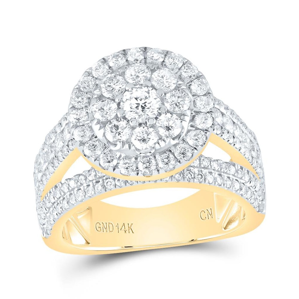 14K Yellow Gold Round Diamond Bridal Ring - 2 3/8 Carat Total Diamond Weight