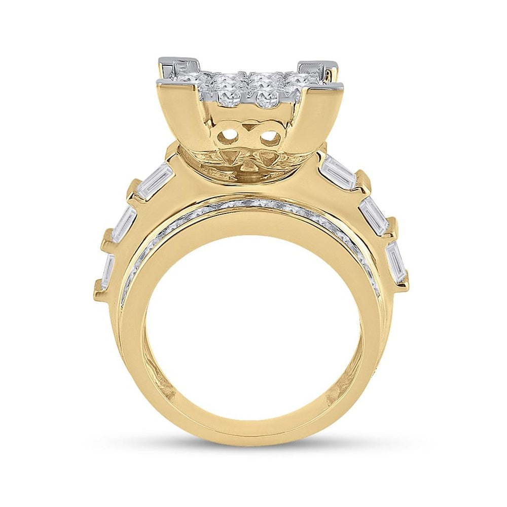 14K Yellow Gold Round Diamond Bridal Ring - 4 Carat Total Diamond Weight