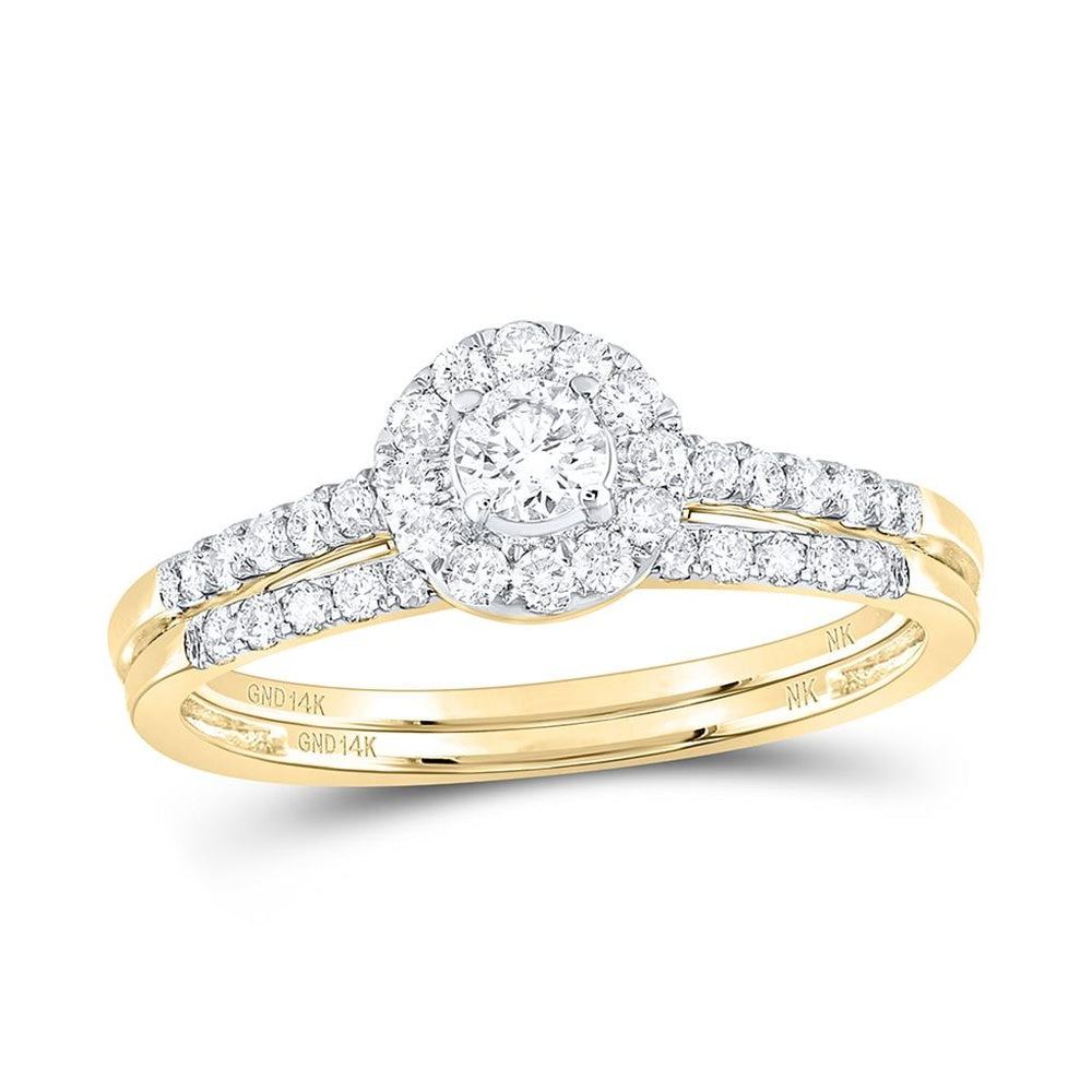 14K Yellow Gold Round Diamond Bridal Ring Set - 1/2 Carat Total Diamond Weight