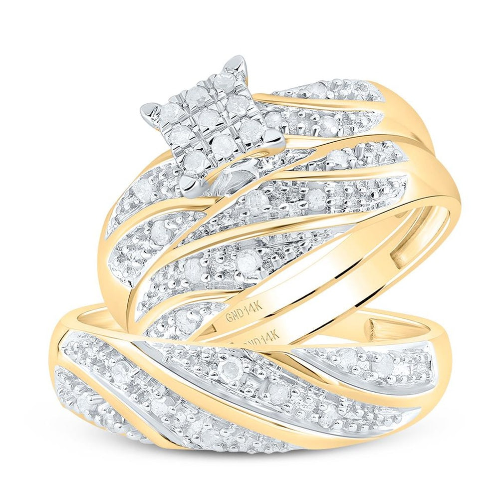 14K Yellow Gold Round Diamond Bridal Ring Set - 1/3 Carat Total Diamond Weight