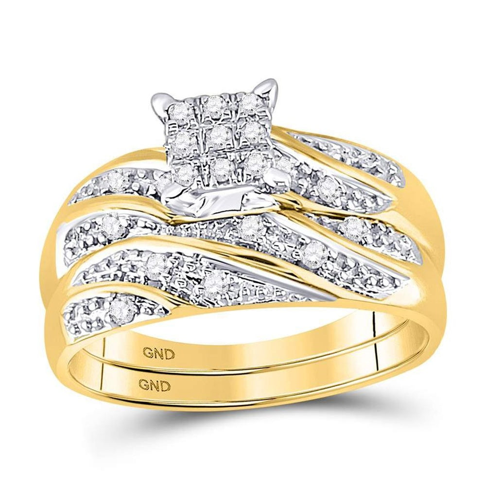 14K Yellow Gold Round Diamond Bridal Ring Set - 1/3 Carat Total Diamond Weight