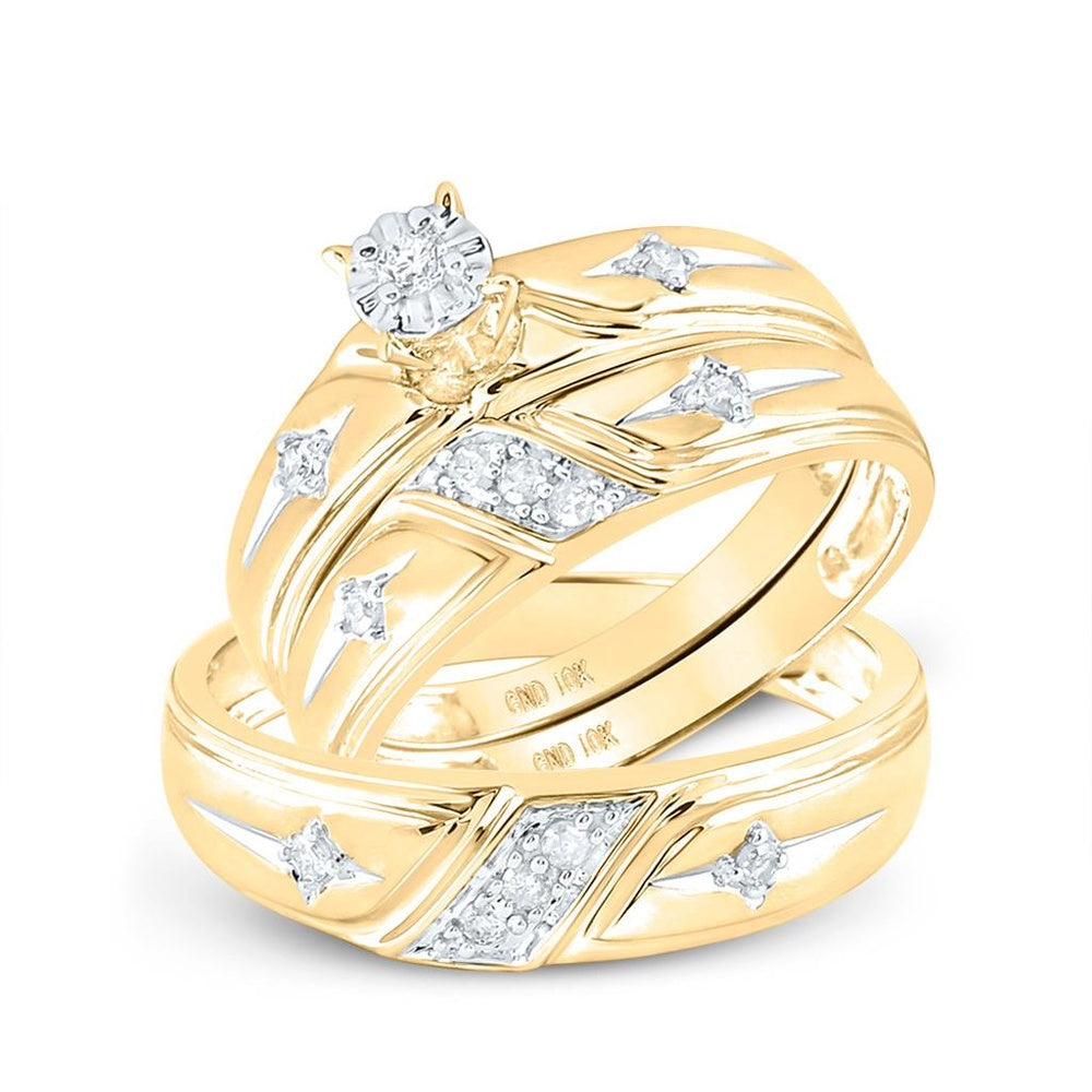 14K Yellow Gold Round Diamond Bridal Ring Set - 1/5 Carat Total Diamond Weight