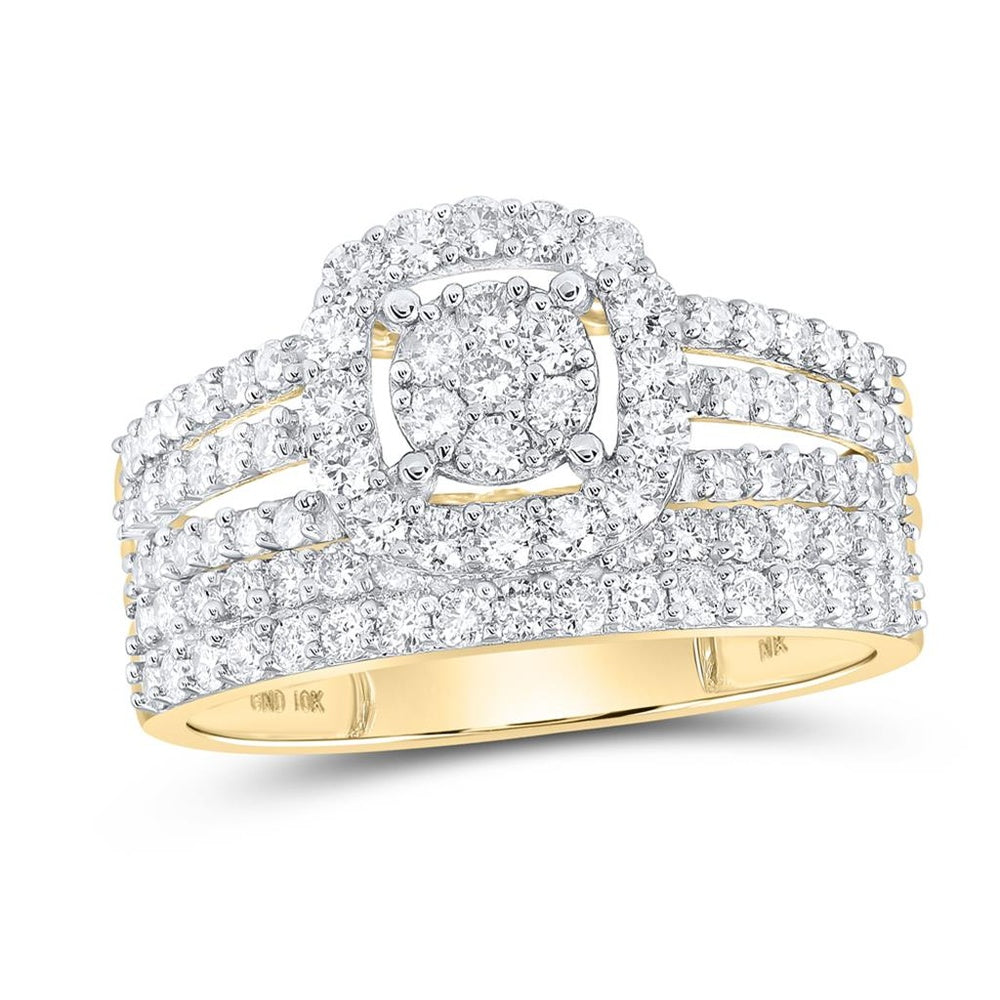 14K Yellow Gold Round Diamond Bridal Ring Set - 1 and 3/4 Carat Total Diamond Weight