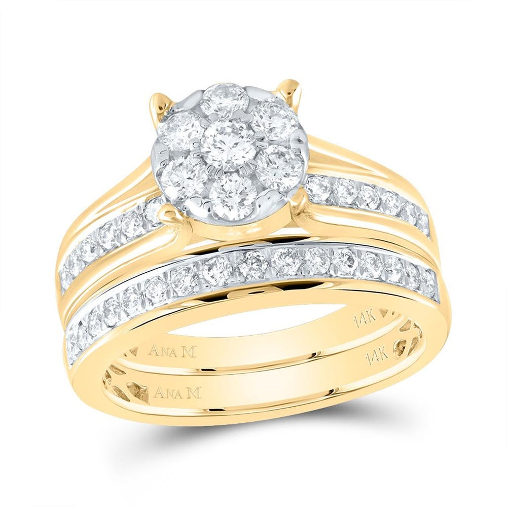 14K Yellow Gold Round Diamond Bridal Ring Set - 1 Carat Total Diamond Weight